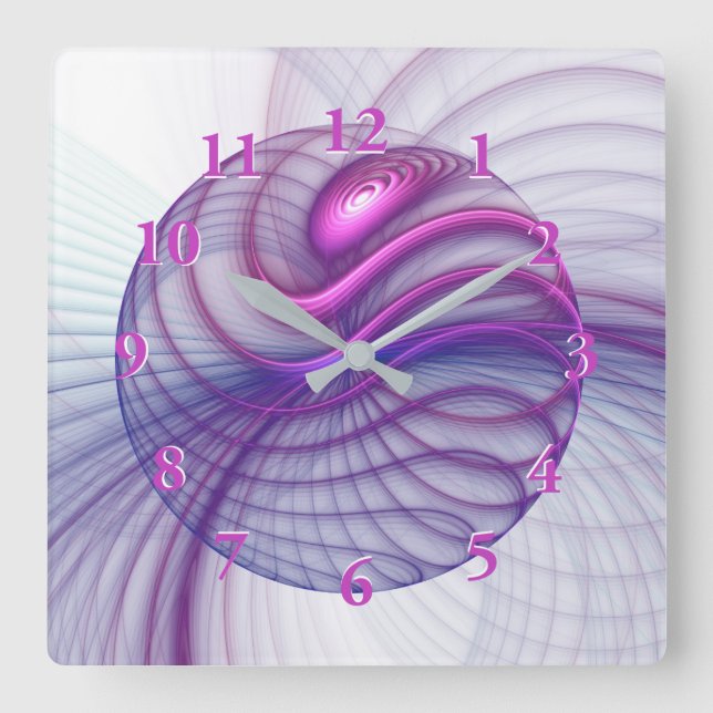 Beautiful Movements Abstract Fractal Art Pink Square Wall Clock (Front)