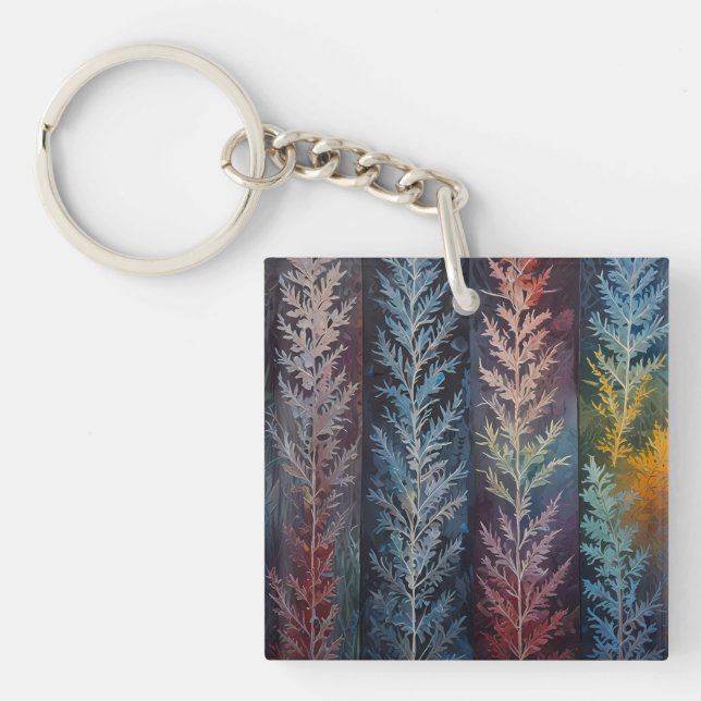 Beautiful multi colored ice crystal feathered  key ring (Front)