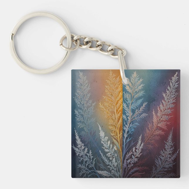 Beautiful multi colored ice crystal feathered  key ring (Front)