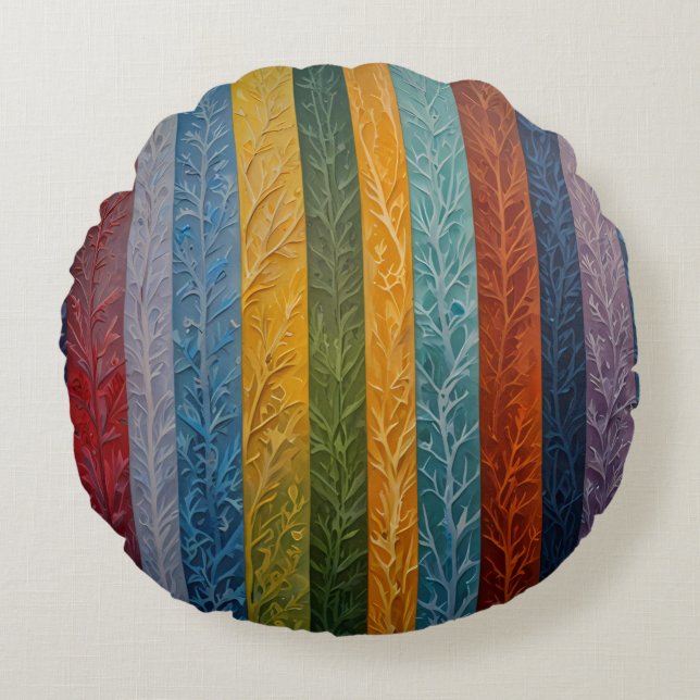 Beautiful multi colored ice crystal feathered  round cushion (Front)
