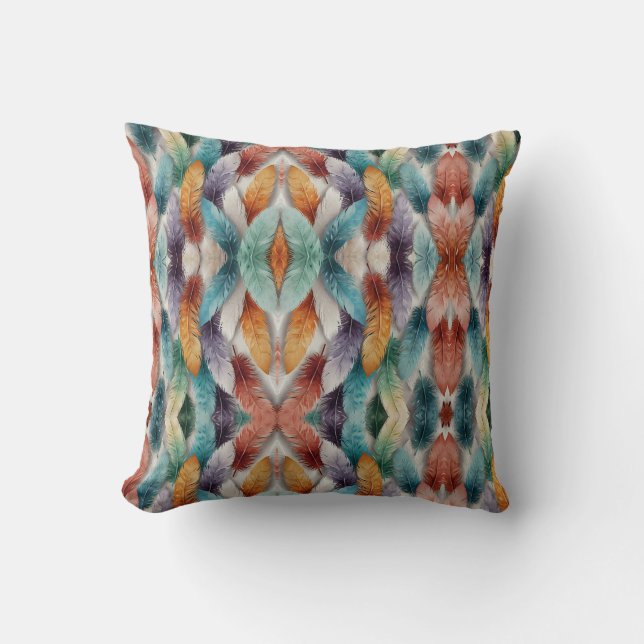 Beautiful multi colored ice crystal feathers  cushion (Front)