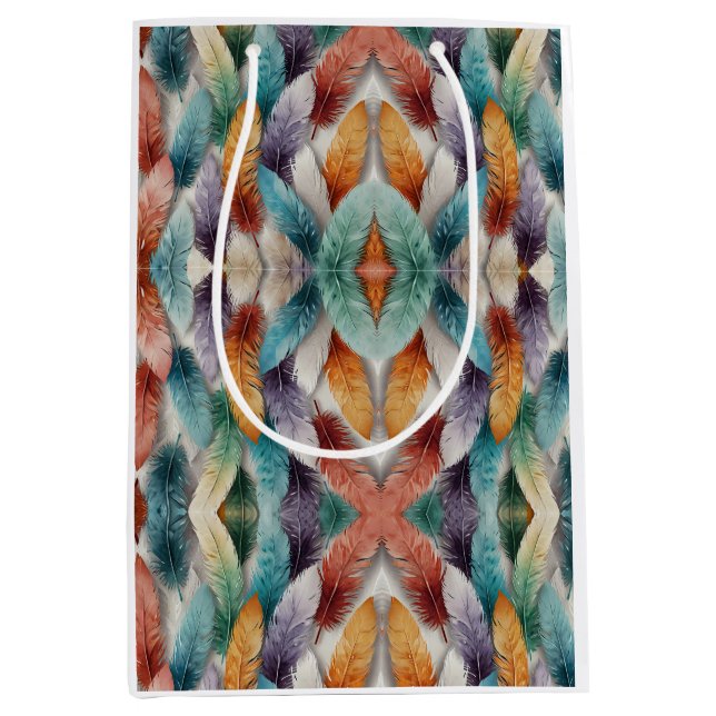 Beautiful multi colored ice crystal feathers  medium gift bag (Front)