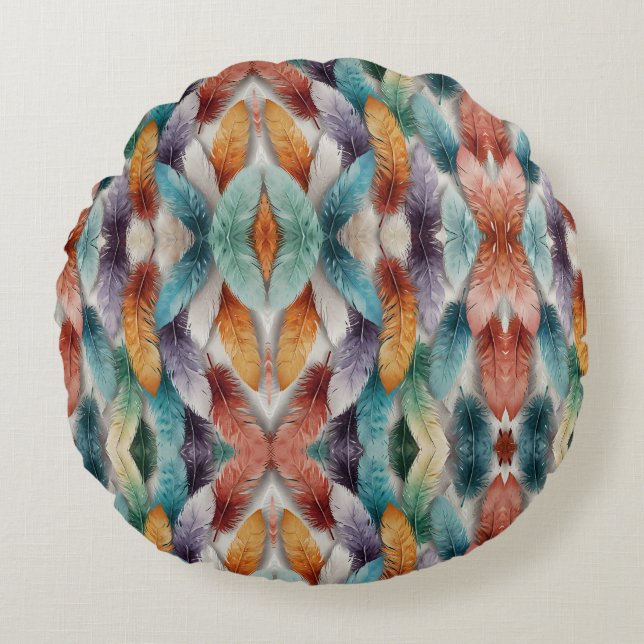 Beautiful multi colored ice crystal feathers  round cushion (Front)