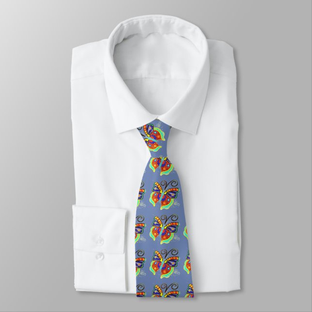beautiful multi-coloured butterflies blue tie (Tied)