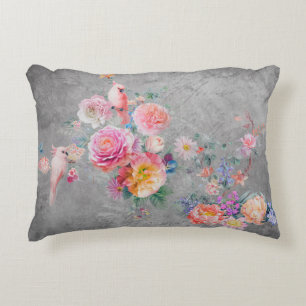 Beautiful multi-coloured flowers and birds on conc decorative cushion