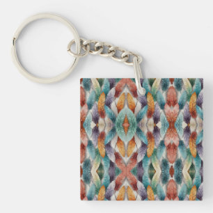 Beautiful multi coloured ice crystal feathers  key ring