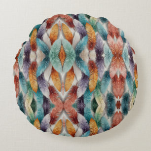 Beautiful multi coloured ice crystal feathers  round cushion