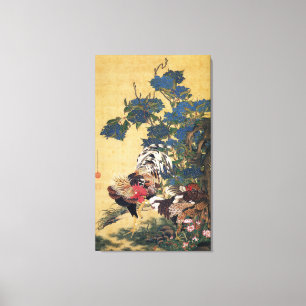 Beautiful Multi-coloured Rooster and Hen Canvas Print