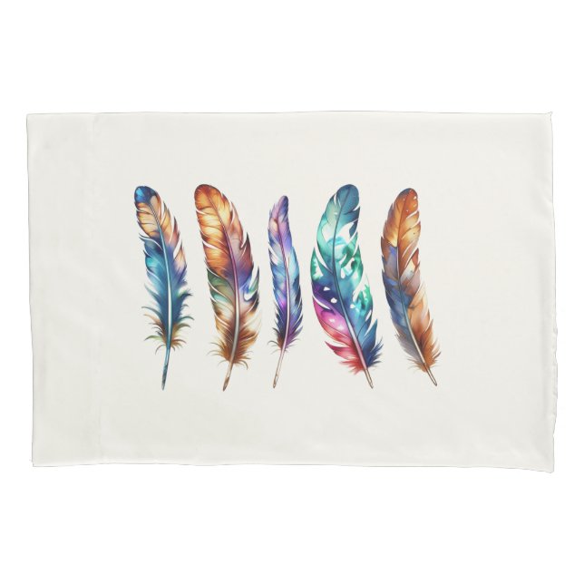 Beautiful Multicolor Boho Feathers - Blue Graphic Pillowcase (Front)