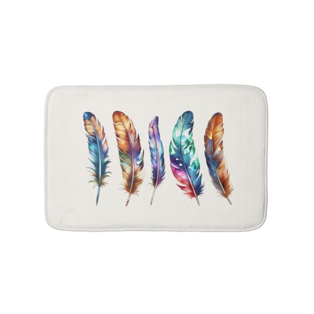 Beautiful Multicolor Boho Feathers - Graphic Art Bath Mat (Front)