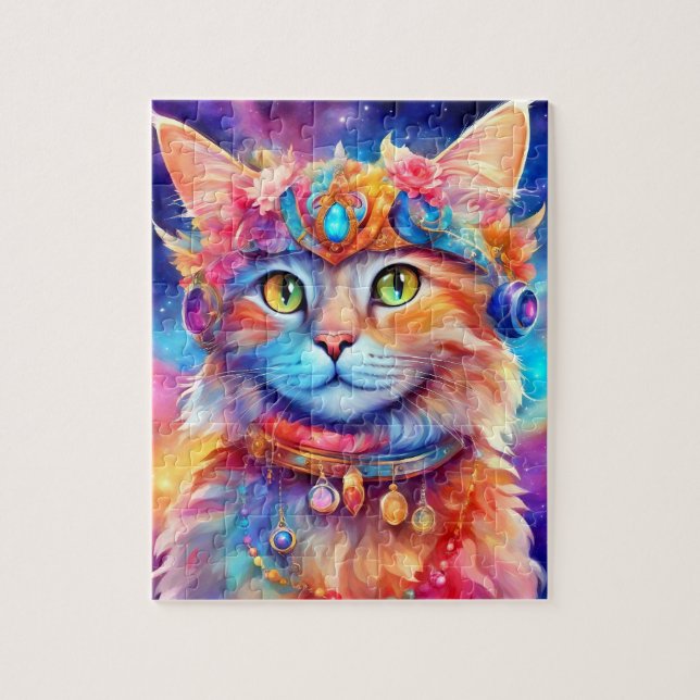 Beautiful Multicolor Cat 712 wearing Jewellery Jigsaw Puzzle (Vertical)