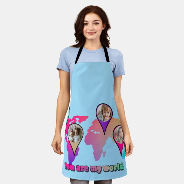 Beautiful Multicolor World Map Photo Collage Apron (Worn)