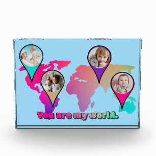 Beautiful Multicolor World Map Photo Collage Block