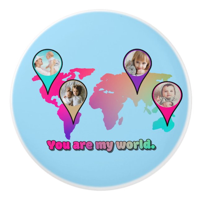 Beautiful Multicolor World Map Photo Collage Ceramic Knob (Front)