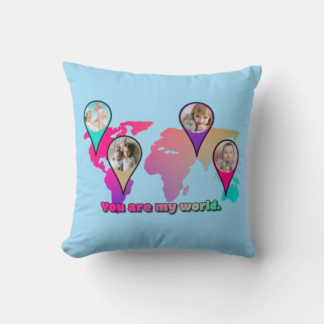 Beautiful Multicolor World Map Photo Collage Cushion (Front)