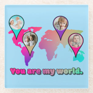 Beautiful Multicolor World Map Photo Collage Glass Coaster