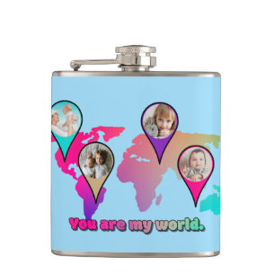 Beautiful Multicolor World Map Photo Collage Hip Flask