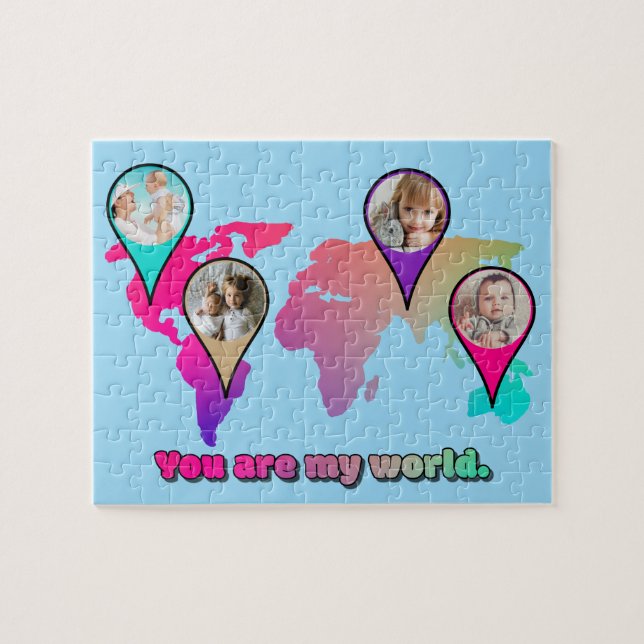 Beautiful Multicolor World Map Photo Collage Jigsaw Puzzle (Horizontal)