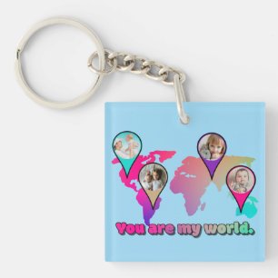 Beautiful Multicolor World Map Photo Collage Key Ring