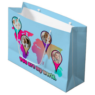 Beautiful Multicolor World Map Photo Collage Large Gift Bag