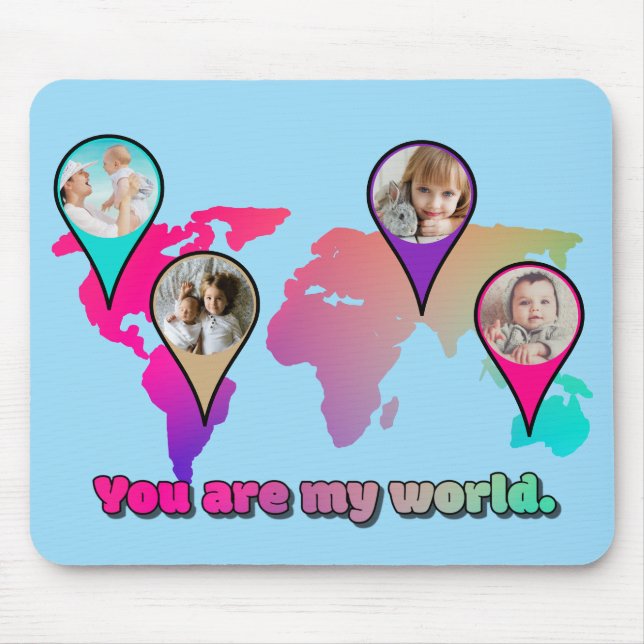 Beautiful Multicolor World Map Photo Collage Mouse Pad (Front)