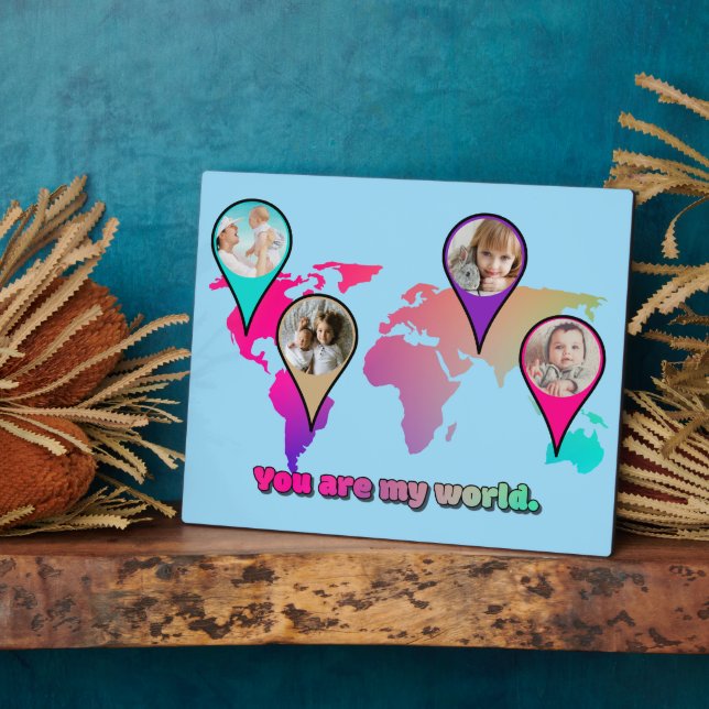 Beautiful Multicolor World Map Photo Collage Plaque (Side)