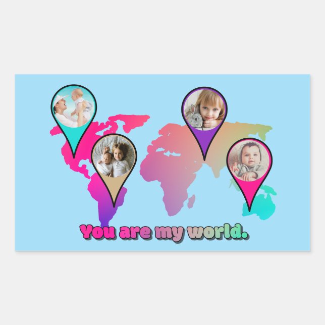 Beautiful Multicolor World Map Photo Collage Rectangular Sticker (Front)