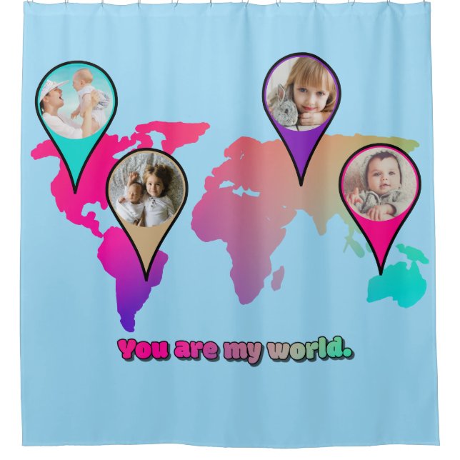 Beautiful Multicolor World Map Photo Collage Shower Curtain (Front)