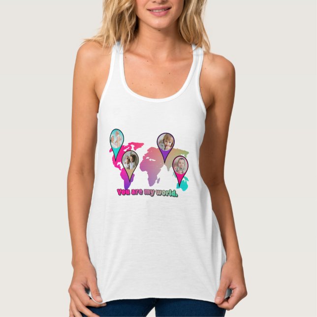 Beautiful Multicolor World Map Photo Collage Singlet (Front)