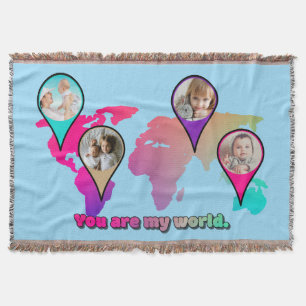 Beautiful Multicolor World Map Photo Collage Throw Blanket