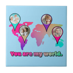 Beautiful Multicolor World Map Photo Collage Tile