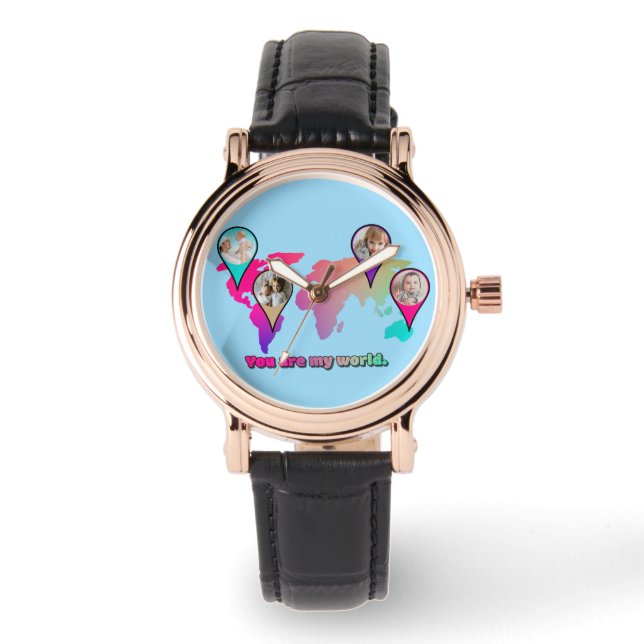 Beautiful Multicolor World Map Photo Collage Watch (Front)