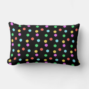 Beautiful Multicolored Flowers on Black Lumbar Cushion
