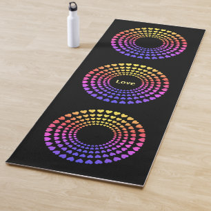 Beautiful Multicolored Heart Mandala on Black Yoga Mat