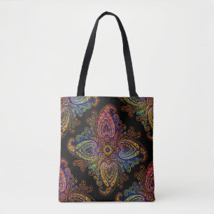 Beautiful Multicolored Paisley on Black Tote Bag