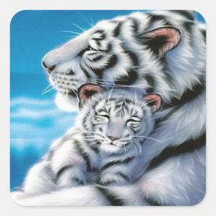 beautiful mum and baby cub square sticker