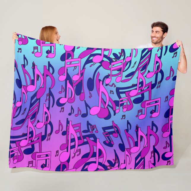 Beautiful Music Aqua Blue Pink Upbeat Warm Fleece Blanket (In Situ)