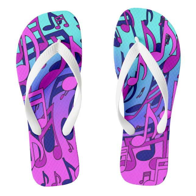 Beautiful Music Lively Notes Pink Purple Blue Aqua Jandals (Footbed)