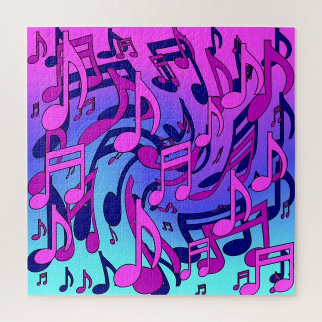 Beautiful Music Lively Notes Pink Purple Blue Aqua Jigsaw Puzzle (Vertical)