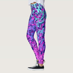 Beautiful Music Lively Notes Pink Purple Blue Aqua Leggings