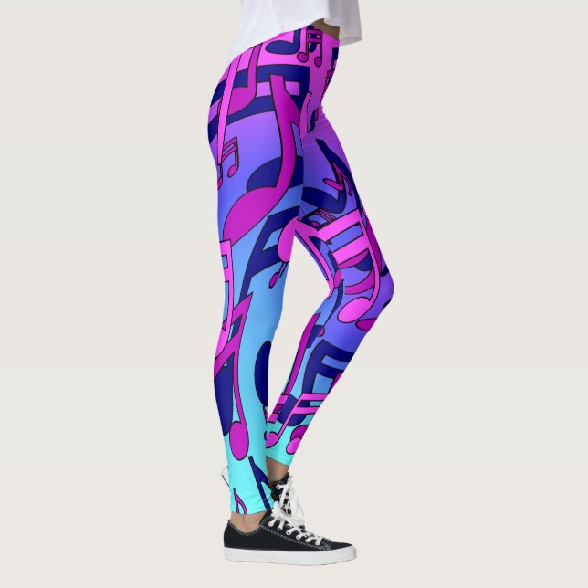 Beautiful Music Lively Notes Pink Purple Blue Aqua Leggings (Right)