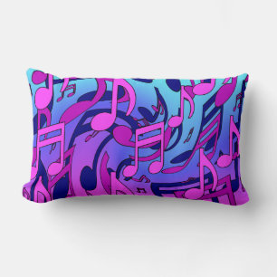 Beautiful Music Lively Notes Pink Purple Blue Aqua Lumbar Cushion