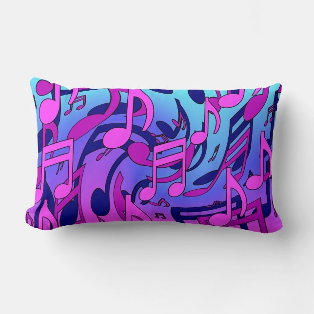 Beautiful Music Lively Notes Pink Purple Blue Aqua Lumbar Cushion (Front)