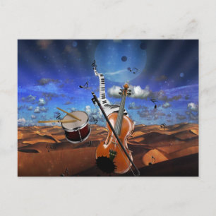 Beautiful music notes violin splatter piano drums postcard
