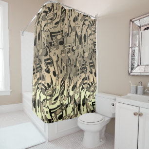 Beautiful Music Sepia Lively Musical Notes Shower Curtain