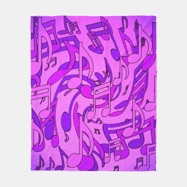 Beautiful Music Upbeat Musical Notes Purple Pink Fleece Blanket (Front)