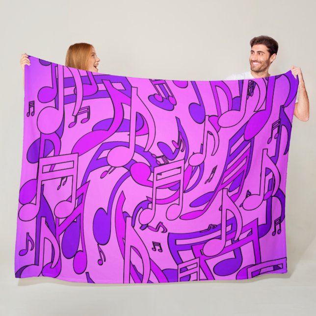 Beautiful Music Upbeat Musical Notes Purple Pink Fleece Blanket (In Situ)