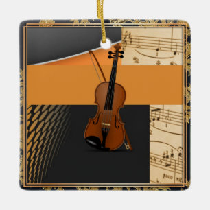 Beautiful musical abstract violin ceramic ornament