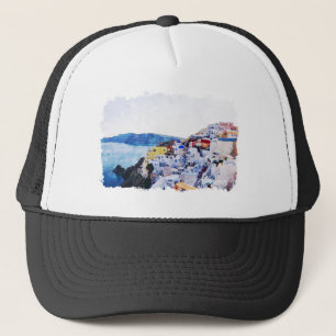 Beautiful Mykonos Greece Panorama View Vintage Trucker Hat