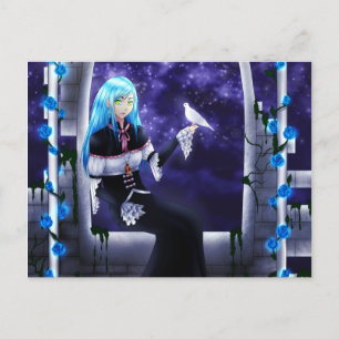 Beautiful Mysterious Anime Girl with a dove Postcard